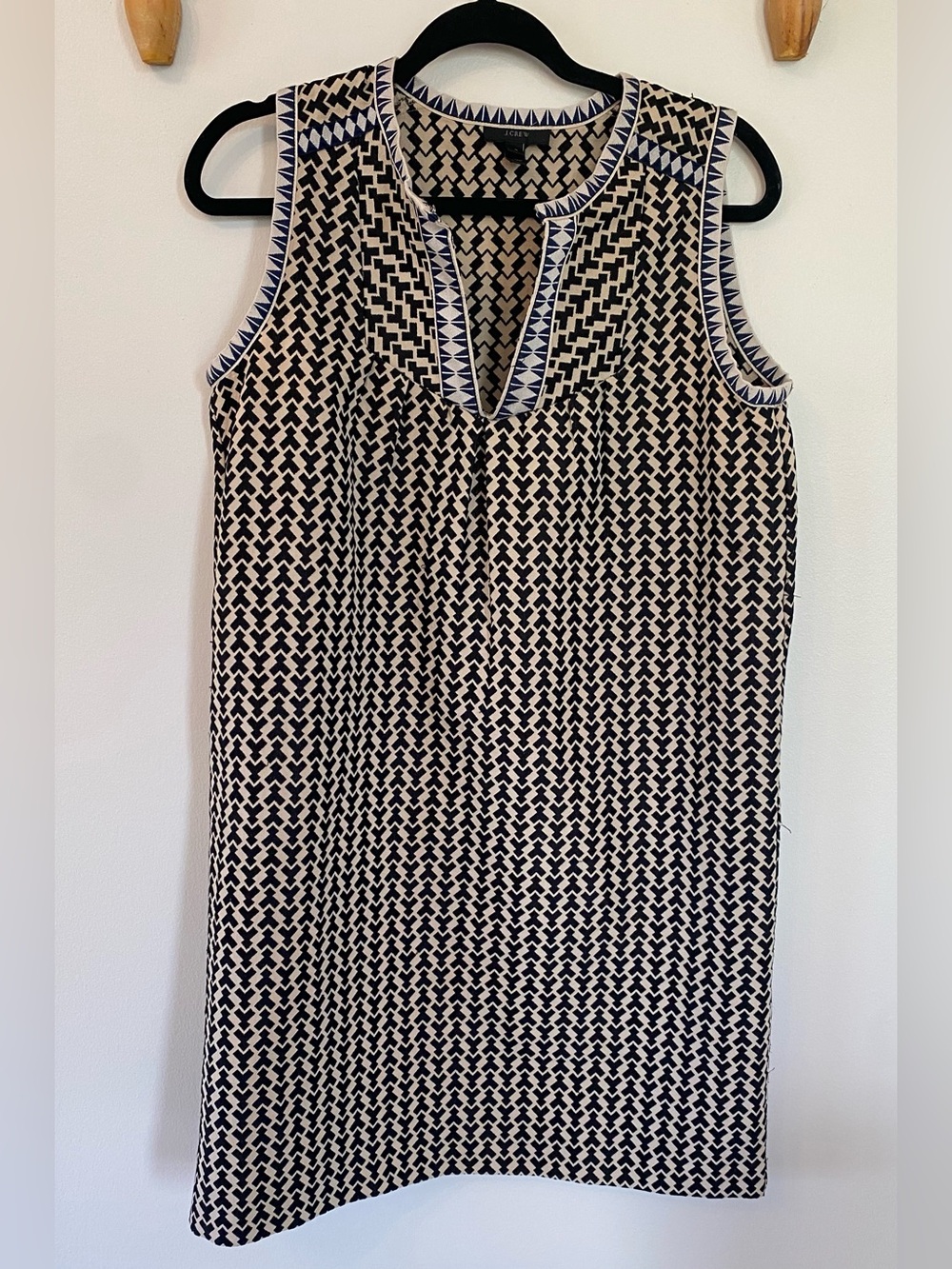 J. Crew Black and Cream Sleeveless Geometric Dress